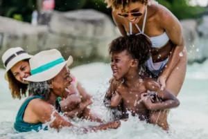 laughing and having fun in water.